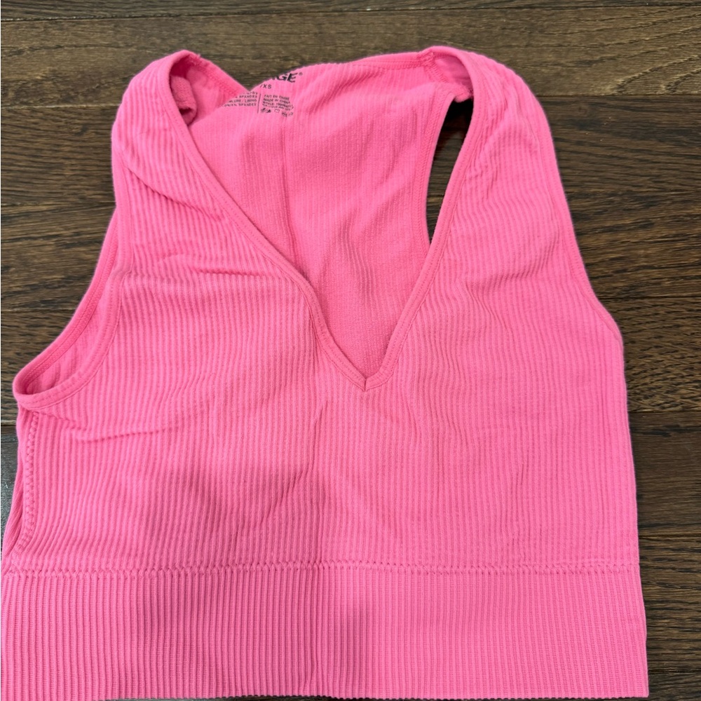 Garage Hot Pink Ribbed V-Neck Crop Tank